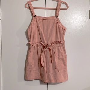Large Cotton Linen Pastel Pink Romper with Pockets